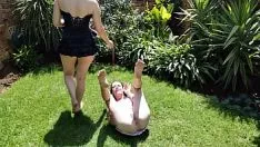 Play Caressing my blanch bspoil as she spend a pennyes everyplace exterior on the grass over | block kitty-cat | cop rope